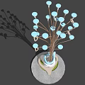 Tree Shaped Outdoor Light With Blue Globe Lamps And Base Shadow 3d model