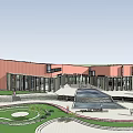 Modern Library Building Exterior With Glass Facade And Urban Plaza Area