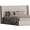 Modern Double Beds with Beige and Pink Headboards Soft Pillows and Cozy Blankets