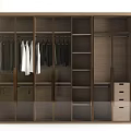 Modern Wooden Wardrobe Interior Design With Hanging Rods Shelves And Drawers