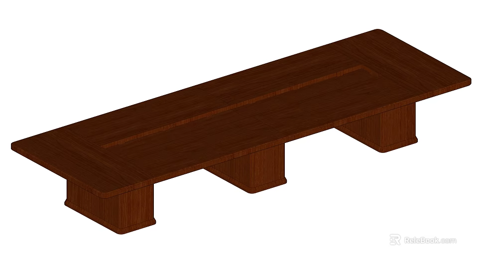 Modern Wooden Brown Conference Table With Simple Design And Sturdy Base 3d model 