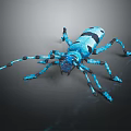 Vibrant Blue and Black Flying Insect with Patterned Wings and Detailed Body Features