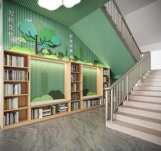 Modern Staircase Decoration Reading Bookcase Kindergarten Reading Corner 3d model