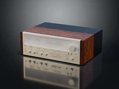 Vintage Wooden Stereo Receiver With Classic Knobs And Control Panel Design 3d model