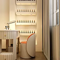 Elegant SPA Room Interior With Massage Table Stool Rug And Shelves Of Bottles