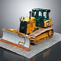 Yellow CAT Bulldozer With Tracked Undercarriage And Front Blade On Concrete Surface
