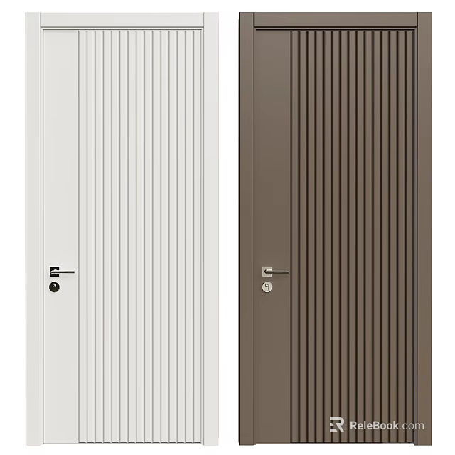 Modern Swing Doors With Vertical Slat Design In White And Brown Colors 3d model 