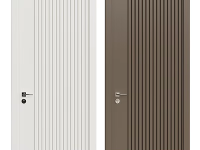 Modern Swing Doors With Vertical Slat Design In White And Brown Colors 3d model