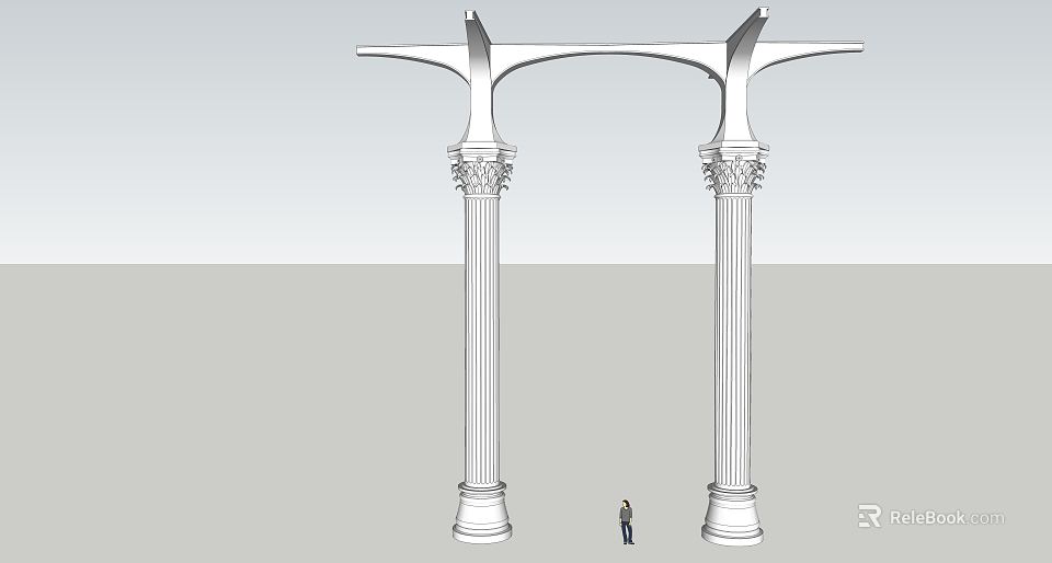 Two Fluted Columns with Ornate Capitals and Decorative Arch for Architectural Design 3d model 