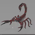 Red Mechanical Scorpion With Shiny Metallic Structure And Articulated Joints Design
