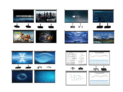 Projection Monitoring Systems With Multiple Screens For Surveillance Display Content 3d model