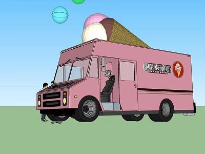 Pink Ice Cream Truck With Large Cone On Top And Ice Cream Logo On Side 3d model