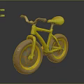 Yellow Children's Bicycle With Pink Wheels Brown Handlebar And Small Frame