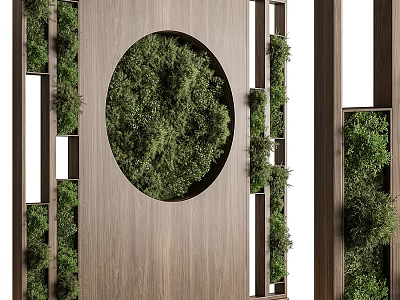 Vertical Living Plant Wall With Wooden Frame And Circular Green Section 3d model