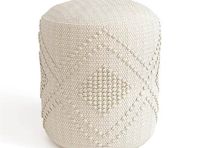 Modern Textured Woven Ottoman With Diamond Stitch Pattern And Neutral Beige Fabric 3d model