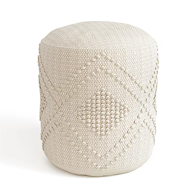 Modern Textured Woven Ottoman With Diamond Stitch Pattern And Neutral Beige Fabric 3d model