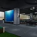 Modern Billiard Room Interior With Billiard Tables Large Blue Screen And Pendant Lights