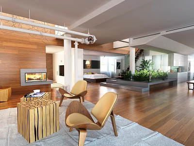 Modern Guest Dining Room Living Room Dining Room 3d model