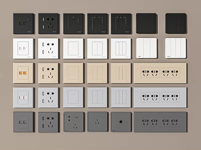 Various Colored Switch Panels With Different Designs For Home Interior 3d model