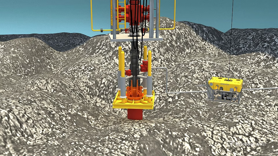 Heavy Duty Industrial Drilling Equipment Operating In Mountainous Terrain With Yellow Red Structure 3d model 