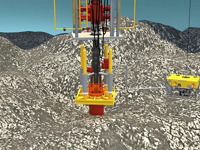 Heavy Duty Industrial Drilling Equipment Operating In Mountainous Terrain With Yellow Red Structure 3d model