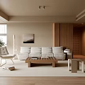 Modern Living Room Interior With Neutral Tones White Sofa And Wooden Coffee Table