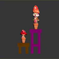 Colorful Mushroom Planters on Multi Tiered Wooden and Pink Shelves