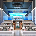 Artistic Modern Library Interior With Staircase Bookshelves And Sky Ceiling 3d model
