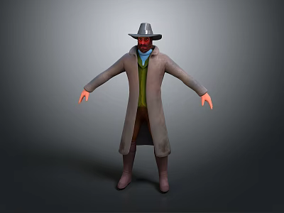 Game Movie Character 3D Model Wearing Gray Hat Long Coat Green Vest And Blue Shirt 3d model