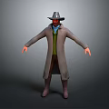 Game Movie Character 3D Model Wearing Gray Hat Long Coat Green Vest And Blue Shirt