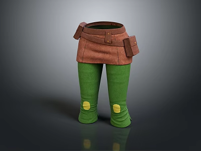 Stylish Green Pants With Yellow Patches Brown Belt And Utility Pockets 3d model