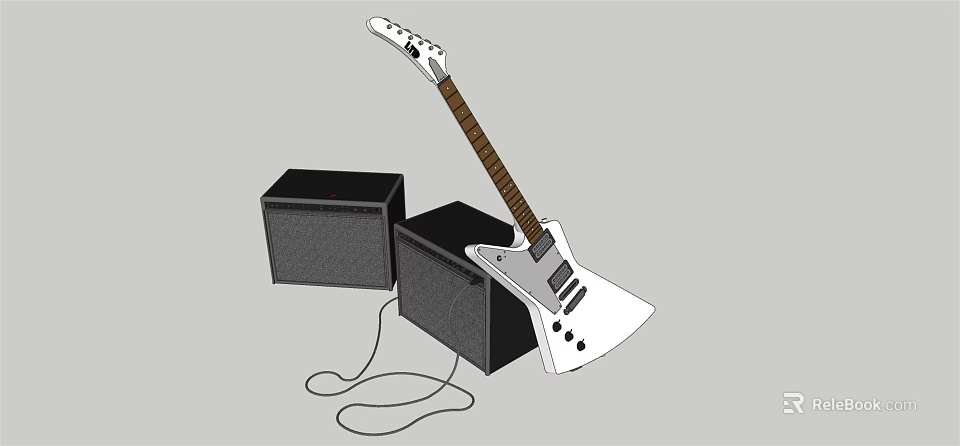 Modern Stylish Electric Guitar With Black Speakers And Cable For Musical Instruments 3d model 
