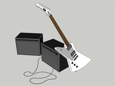 Modern Stylish Electric Guitar With Black Speakers And Cable For Musical Instruments 3d model