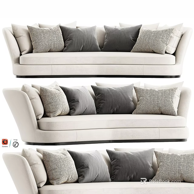 Modern Beige Sectional Sofa With Gray Textured Pillows And Soft Upholstery Design 3d model 