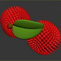 Cartoon Scene Featuring Two Red Spiky Fruits With Green Leaf And Brown Stem