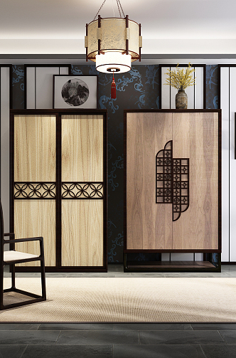 New Chinese Style Wardrobe Single Chair 3d model