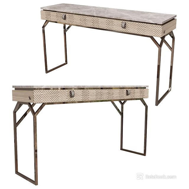 Modern Entryway Console Table With Metal Legs Storage Drawers And Woven Panels 3d model 