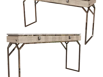 Modern Entryway Console Table With Metal Legs Storage Drawers And Woven Panels 3d model