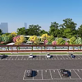 Landscaped Garden Wall With Greenery And Parking Area For Cars