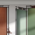 Modern Interior Room Dividers Brown Green Leather Fabric With Black Frames 3d model