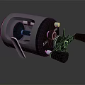Modern Fishing Reel With Metallic Gray Body And Black Handle Design