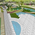 Modern Sales Office Building With Landscaped Greenery Open Plaza And Pedestrian Activity Areas