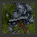 Rocky Cave Scene With Green Grass Red Path And Natural Stone Formation