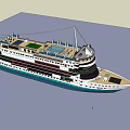 Large Cruise Ship Exterior With Multi Decks And Blue White Color