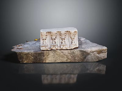 Carved Stone And Wood Decorative Art Piece With Intricate Patterns And Natural Texture 3d model