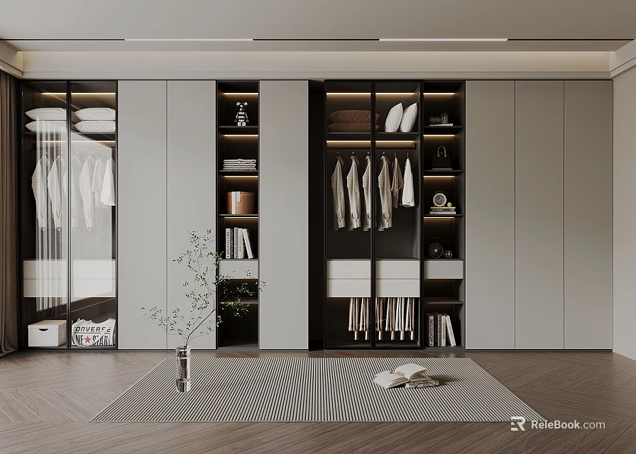 Modern Wardrobe Interior Design With Open Compartments Hanging Garments And Storage Solutions 3d model 