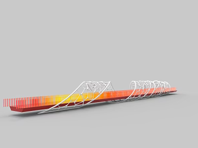 Modern Landscape Bridge With Red Deck And White Frame Structure 3d model