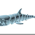 Blue Segmented Shark Toy With Cartoon Style And Sharp Teeth Design 3d model