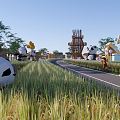 Modern Paddy Field Paddy Field Landscape Rice Industry Avenue Panda Sculpture Image Avenue Farming Experience High Standard Farmland 3d model