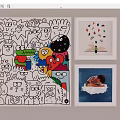 Colorful Abstract Wall Art With Cartoon Characters And Framed Decorative Paintings